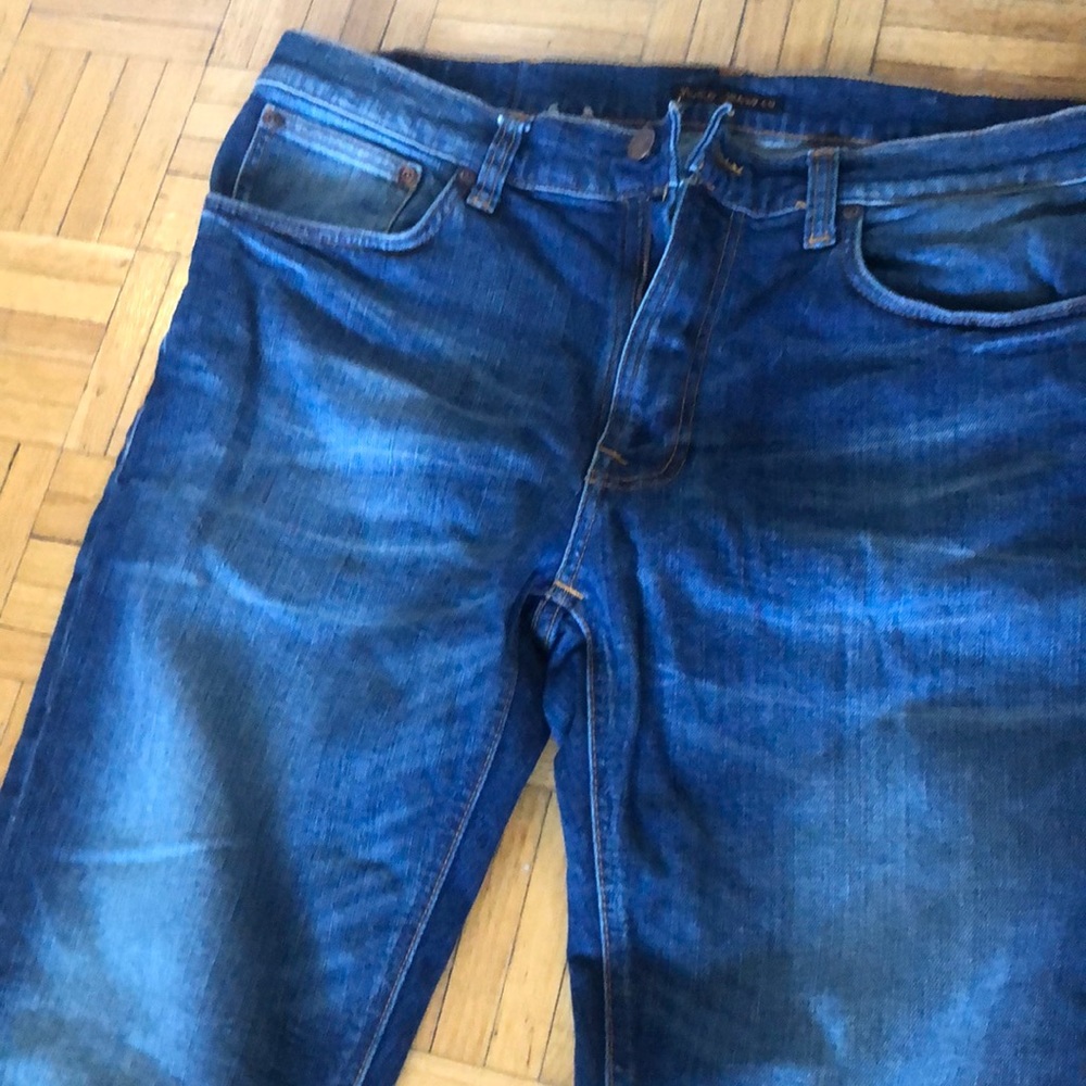 Nudie Jeans Lean Dean Men's Straight Blue Denim Jeans (hemmed short in length)